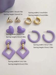 5pcs/Set Fashion Minimalist Heart Shaped Hollow Dangle Earrings Set Valentines,Mom,Mother,Mother's Day,Gift - A Style - View 11