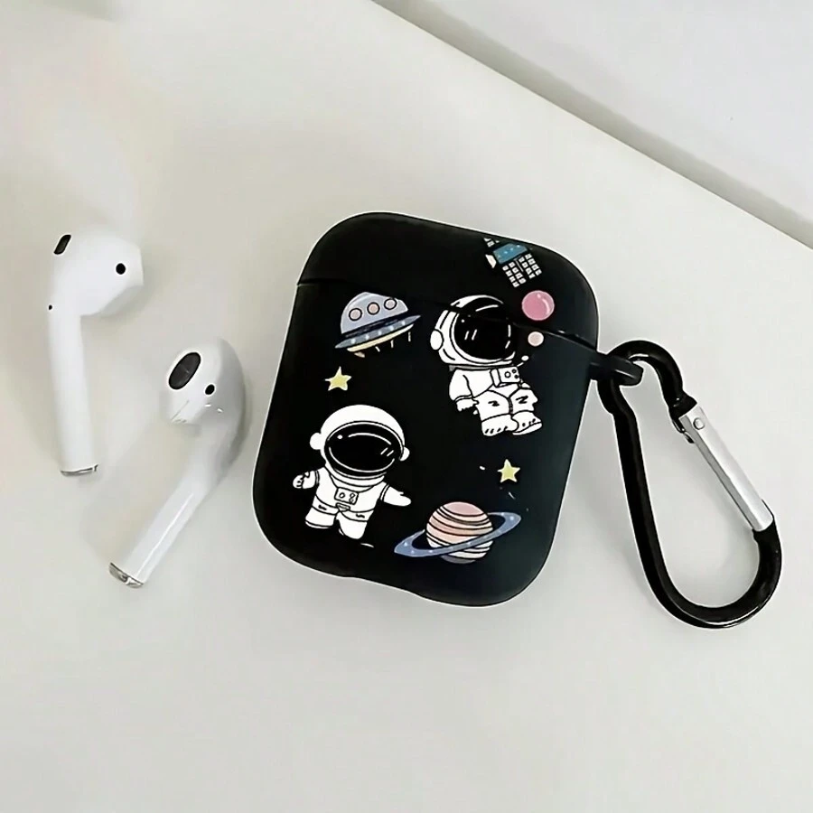 1pc Space Theme TPU Protective Case Compatible With Airpods 4th Gen 1/2/3/Pro/Pro2 - Shock-Proof AirPods Wireless Earphone Protective Cover With Astronaut And Planet Design (Comes With Carabiners)