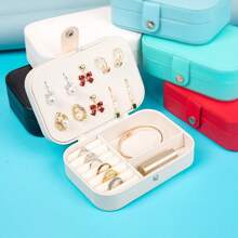 1 pieza Caja de joyería portátil de doble capa, organizador de joyas de viaje mini para aretes, anillos, collares, pulseras, almacenamiento multiusos, regalo del Día de San Valentín para joyas de mujer, para anillos, para collares, para pulseras, accesorio de joyería, bolsa de almacenaje de joyas, regalo de cumpleaños para mamá