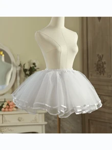 1pc Polyester Mini Lolita Petticoat Skirt, 35cm, Daily Soft Mesh 3-Layers Underskirt, Suitable For All Seasons