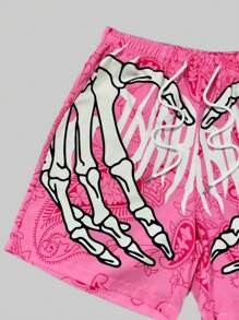 Pantalones cortos con cordón en la cintura con estampado hawaiano y de calavera para hombres, ideales para la playa, la piscina y las vacaciones