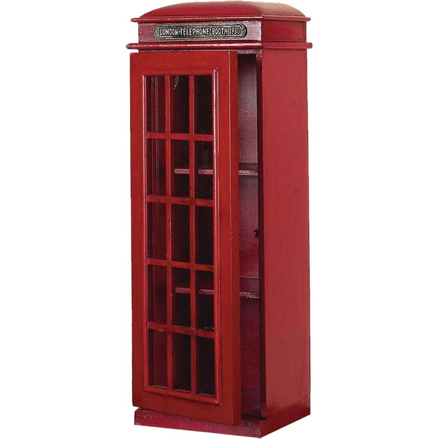 Deco 79 Wooden Telephone Room Storage Unit Vintage London Booth 2 Shelf Storage Cabinet, Accent Cabinet 11" X 9" X 30", Red - Red - View 1