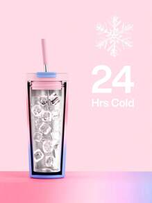 Vaso aislado de 24 onzas con tapa y pajita, taza de viaje para café 100% a prueba de fugas, vaso de café de acero inoxidable que mantiene el frío hasta 24 horas o el calor hasta 8 horas, compatible con portavasos de coche