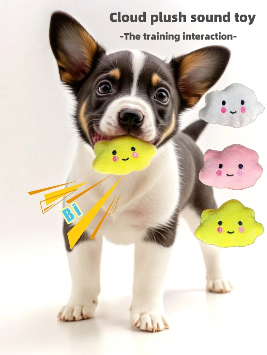 1pc Cute Cartoon Cloud Shaped Plush Doll Pet Fun Squeaker Doll, Suitable For Small Cats And Dogs