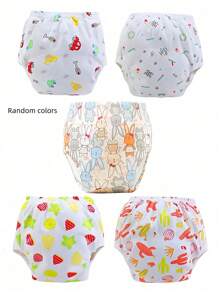 1条婴儿训练裤，可水洗尿布套，婴儿如厕训练布尿布，透气尿布套（图案随机）。训练裤用于过渡阶段：其吸水性弱于一次性尿布，让宝宝感受到尿湿带来的不适感，从而主动表达如厕需求。它介于一次性尿布和普通内裤之间，不能替代一次性尿布。