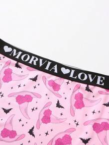 Dircho 3 件装女式哥特式万圣节骷髅、爱心和骷髅人印花撞色绑带平角裤，舒适柔软丝滑弹力腰部贴身内裤，女士内衣 - 彩色 - 查看 3