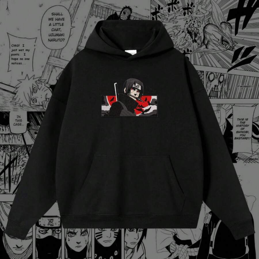 Itachi Uchiha Embroidered Oversize Hoodie Naru-To - Black - View 1