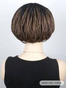 8 英寸短款黑色发根盒状辫子 BoBo 假发 合成材料 带刘海 玉米辫 编织假发 适合派对或日常使用 - Black-brown - 查看 7