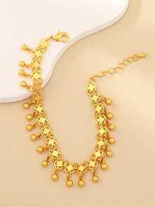 1 件简约波西米亚金色串珠球流苏手链几何串珠链手链适合女性每天佩戴作为情人节礼物 - 金黃色 - 查看 4