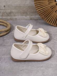 女孩珍珠蝴蝶结装饰皮革软底公主鞋，春秋夏季新款 - 米色 - 查看 6