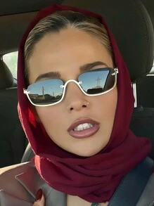 1 件金属半框矩形复古街头风 Y2K 简约优雅时尚眼镜，非常适合夏季海滩度假、户外、旅行 - 彩色 - 查看 3