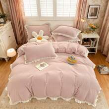 Comfortable Velvet Bedding Comforter Set,Soft Brushed Microfiber Reverse For Bed In A Bag Cozy Velvet Comforter Sets,All-Season Home Textile,Duvet Cover Set With Sham For Twin,Queen Size,Christmas New Year Holiday Gifts - Dusty Pink - View 1
