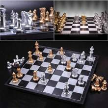 Chess Sets - Travel Chess Set That Stows In Your Pocket - Magnetic Chess Set With Folding Case(Gold And Silver Pieces) Family, Gathering, And Halloween/Thanksgiving Day/Christmas Gift