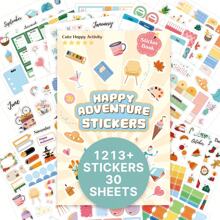 30Sheets/1213Pcs Scrapbook Stickers Cute Decals Fantasy Paper Stickers Book Different Patterns Decorative Material Aesthetic Stickers Multi-Element School Supplies For Cups Laptops Planners Journaling Supplies DIY Art Craft Planner Notebook Envelope Paper