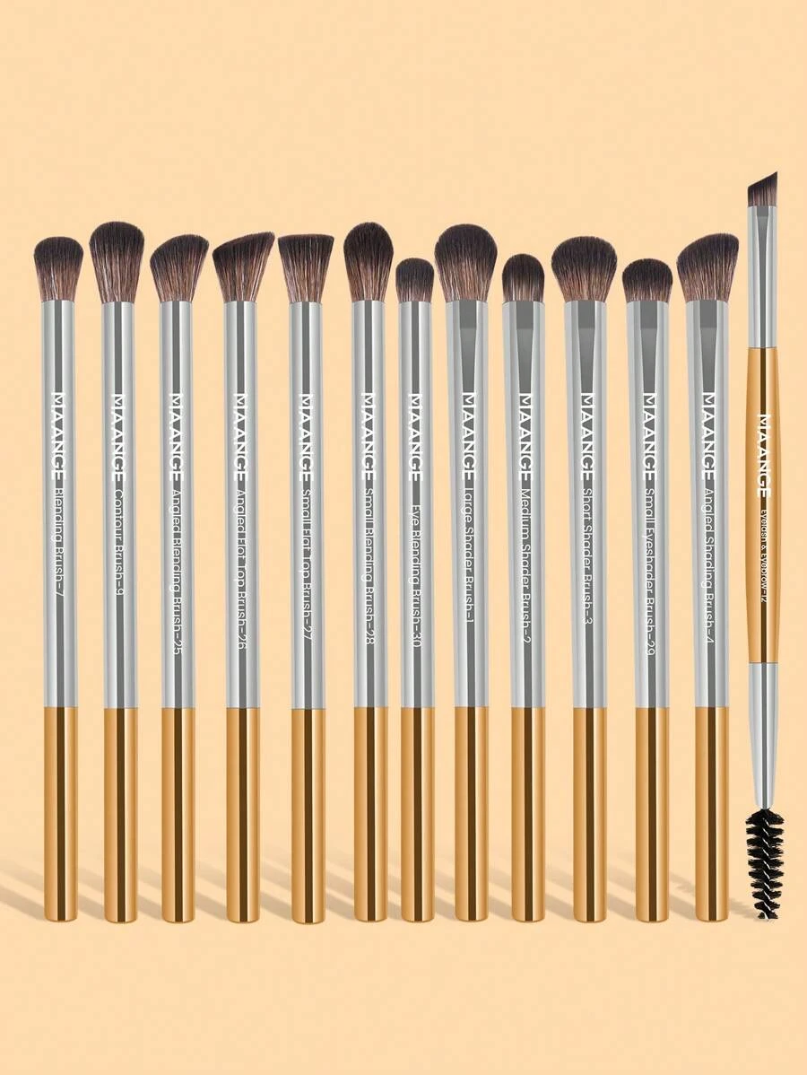 MAANGE 13Pcs Professional Eye Long Aluminum Tube Makeup Brushes,Eyeshadow Brush Contour Brush Highlight Brush Blending Brush Nose Contour Brush Concealer Brush Smudge Brush Eyebrow Brush Eyelash Brush,Makeup Brushes With Soft Fiber And Skin Friendly For Easy Carrying,Brushes For Travel,Gift For Women&Girls - 彩色 - 查看 1