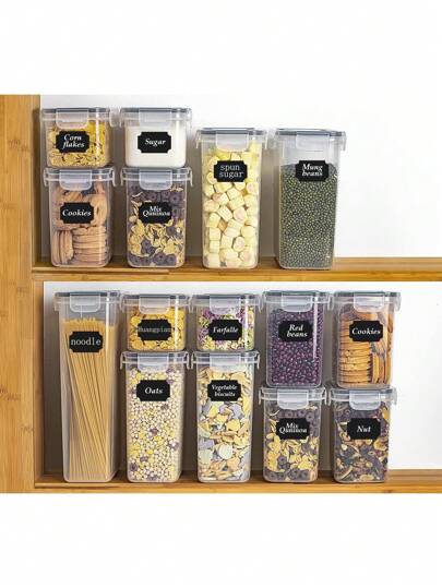 12pcs Airtight Food Storage Containers With Lids - Plastic Kitchen Storage Containers With Pantry Labels Preprinted - Clear Cereal Canisters For Kitchen Pantry Organization And Storage
