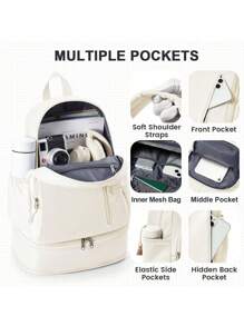 运动背包，简约学生背包，时尚背包，防水轻便大容量旅行背包，带鞋仓和防水口袋，便携式电脑背包，带笔记本电脑隔层，适合户外徒步、旅行、露营、运动、游泳，可折叠男士功能包，游泳包，送给朋友、爸爸、男朋友的礼物，男士夏季春假礼物，沙滩包，旅行包，书包，大学包，大容量包，旅行包，防水背包，沙滩周末包 - 彩色 - 查看 7