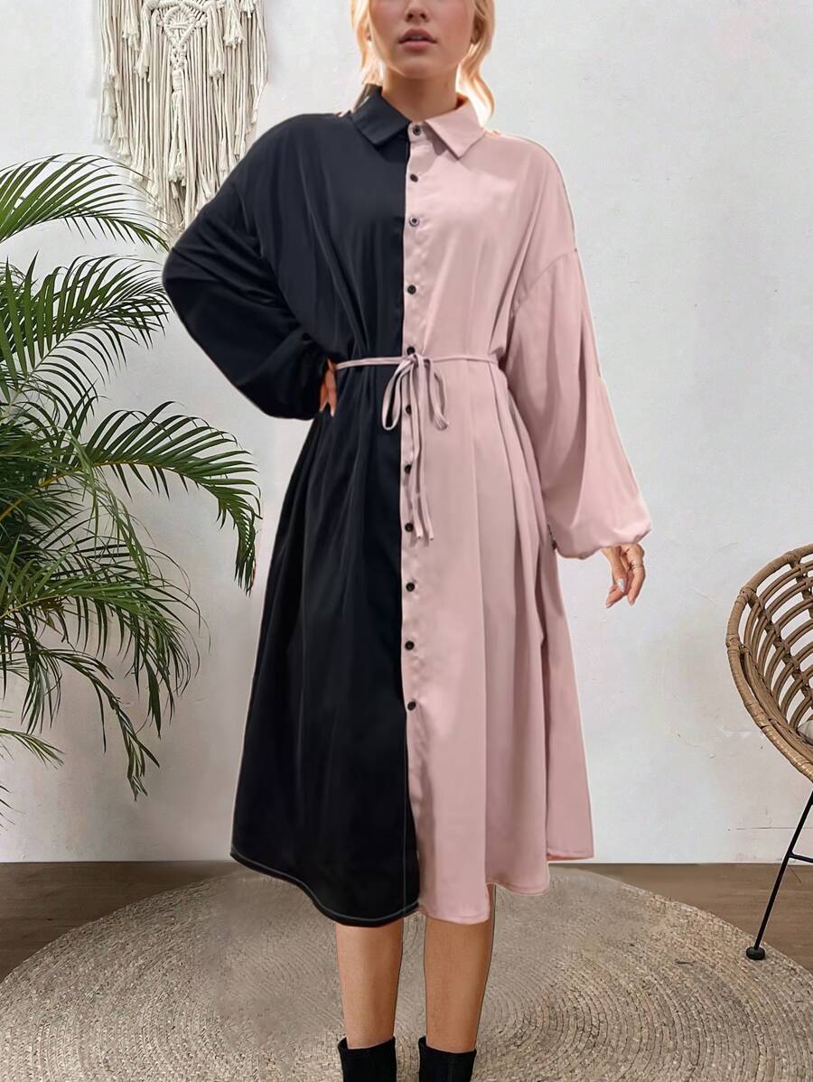 大码女式纯色前扣长袖休闲衬衫 - 彩色 - 查看 1