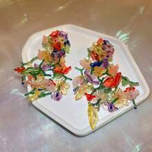 1 par de pendientes con forma de hoja y flor de colores acrílicos para mujeres, perfectos para la primavera al aire libre