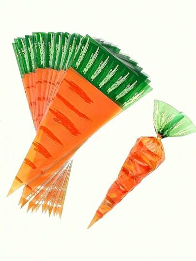 30/50/100pcs,Easter Carrot Bag, Easter Decorative Packaging Bag,Carrot Triangle Candy Biscuit Gift Bag, Cake Decorating Bag, Baked Food Packaging Bag, Birthday, Party Gift Bag,