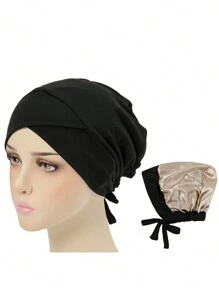 1pc Double Layer Modal Satin Hijab Cap Islam Undercap With Tie Bonnet Instant Hijabs For Women Turkish Scarves Muslim Turban Bandana