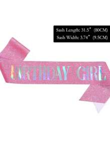 2 件套闪亮水钻水晶皇冠头饰生日装饰生日缎带派对用品 - 粉色 - 查看 3