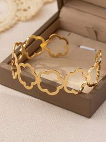 1 件简约金色金属镂空花朵和三叶草手链，百搭配饰，适合女性派对、聚会、晚装、礼物 - 金黃色 - 查看 3