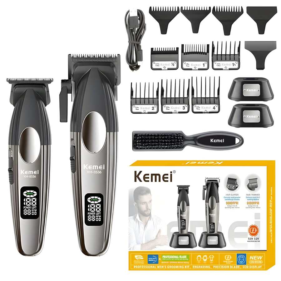 Kemei 9000 RPM Professional Cordless Hair Clipper, Electric Hair Trimmer For Men KM-8536 - Grey - View 1