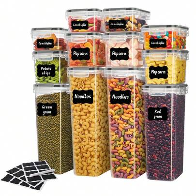 48pcs Airtight Food Storage Containers Set With Lids, Kitchen And Pantry Organization, Plastic Leak-Proof Canisters For Spaghetti Cereal Flour & Sugar - Labels & Marker - Dishwasher