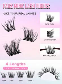 96片C型卷翘浓密睫毛簇，DIY睫毛嫁接，浓密猫眼睫毛簇，增长睫毛簇，长度10-16毫米，睫毛簇，睫毛簇，单根睫毛，假睫毛 - 黑色 - 查看 7