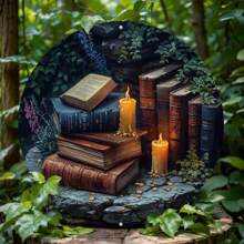 1 件装饰艺术图书馆主题装饰 - 8x8 英寸圆形平面标牌，适用于办公室、家庭、墙壁艺术装饰 - 防水、无需电源、上、下、左、右随机有孔