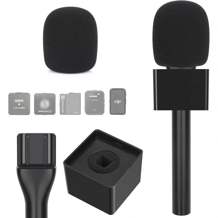 YOUSHARES Universal Interview GO Handheld Adapter For Rode Wireless GO 2 Mic, Wireless GO/Me/Pro, DJI Mic, DJI Mic 2 - Interview Microphone Handle With Mic Cover Foam For Most Wireless Mic - 1 包 - 查看 1