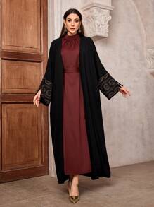 Modisch bestickter Oversized muslimischer Abaya Kimono Mantel Damenkleidung mit gespaltenen Ärmeln, Kaftane - Schwarz - Übersicht 4