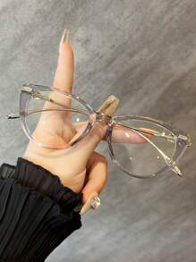 1 chiếc kính gọng mắt mèo bằng kim loại, bản lề lò xo bằng thép không gỉ, thiết kế nghệ thuật tối giản, kính mắt nữ thường ngày - Trong sáng - Xem 4