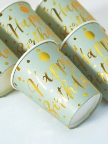 [10pcs/25pcs] Gelas Kertas Sekali Pakai, Warna Hijau Sage & Emas dengan Motif Balon Ulang Tahun untuk Minuman Dingin & Kopi, Cocok untuk Pesta Ulang Tahun, Acara Keluarga, Piknik, Dekorasi Pesta - MultiWarna - View 4