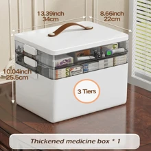 Joybos®1 pieza Organizador de caja de medicina de plástico de 3 niveles, caja organizadora de medicina, caja de almacenamiento de medicina portátil con ventana de visualización, caja organizadora de medicina de plástico, sin olor, caja de almacenamiento médico multifuncional para el hogar, con cierre con pestillo, compartimentos y asa. Para uso doméstico, dormitorio, dormitorio, baño, viajes al aire libre, almacenamiento debajo de la cama, viajes y oficina, blanco.