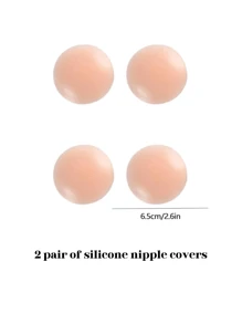 2 件/1 对硅胶粘性胸罩搭配 4 件/2 对小乳头贴，无肩带聚拢露背胸罩，隆胸隐形胸罩，可重复使用的粘性乳头贴，适用于婚纱、晚礼服、露背服装 - 淺粉色 - 查看 13