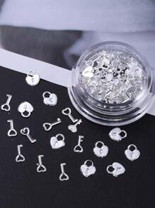 1 Hộp Bạc Khóa Và Chìa Khóa Móng Tay Charm Trái Tim Khóa Thiết Kế Thanh Lịch Kim Loại Thép Hạt Phụ Kiện Làm Móng Tự Làm Trang Trí Valentine Đồ Làm Móng Đá Quý Làm Móng - Bạc - Xem 3