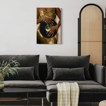 1 Pc Framed Canvas Women Wall Art Fashion Women Pictures Wall Decor Woman Paintings Portrait Canvas Prints Artwork For Living Room Bathroom Bedroom - 黑色 - 查看 3