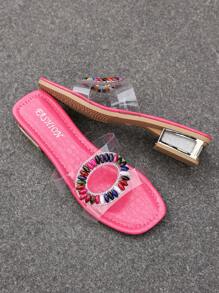 1 par de sandalias transparentes especiales de verano para niños con suela antideslizante, estilo princesa rosa de moda con cuentas de colores, chanclas planas para niñas de 3 a 12 años, para interiores, exteriores, ocio y vacaciones
