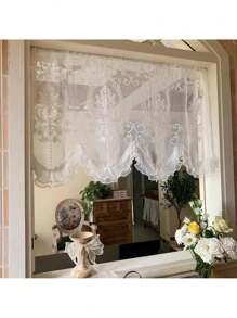 1pc French Double Pearls Lace Bottom Short Sheer Curtain High-Grade Embroidered Half Yarn Drapes For Window Kitchen Door