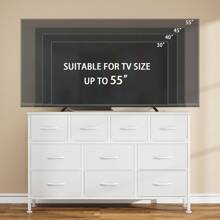 GIKPAL 10 Drawer Dresser For Bedroom, Dresser TV Stand With Power Outlets, Entertainment Center Chest Of Drawers For 55'' Long TV, Wide Fabric Dresser For Storage And Organization - PU trắng - Xem 4