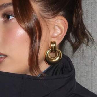 S SHOPBOHO 1 par de pendientes de botón geométricos de gran tamaño con acabado en oro de 18 quilates, hipoalergénicos, como regalo para mujeres