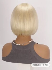 1 件耐热合成短假发，带刘海，10 英寸编织日常自然金色假发 - 金色 - 查看 4