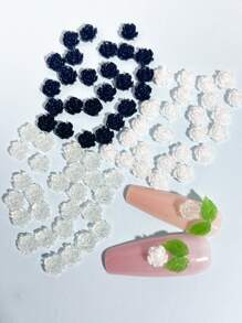 90pcs 6mm 3D White Aurora Camellia Rose Nail Art Charms, DIY Nail Jewelry Accessories - Mixed With Black Transparent Camellia Flowers, Suitable For Nail Design, Resin Crafts, Scrapbooking, Glasses, Guitar, Computer, Phone, Furniture, Wallet, Packaging, Craft Design, Nail Art Decoration, Perfect For Valentine's Day Nails Nail Supplies - Multicolor - View 3