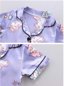Conjunto de Pijama Infantil Feminino com Camisola Curta de Seda de Gelo e Calça, 2 Peças, Roupa Casual para Criança e Menina Pequena