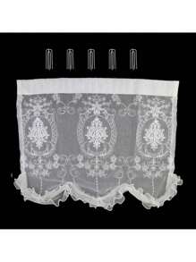 1pc French Double Pearls Lace Bottom Short Sheer Curtain High-Grade Embroidered Half Yarn Drapes For Window Kitchen Door