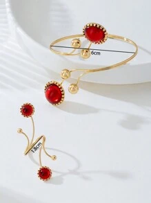 1 Set Retro Geometric Faux Pearl & Gemstone Jewelry Set, Women Party/Holiday Gift, Adjustable