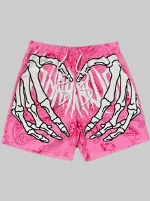 Pantalones cortos con cordón en la cintura con estampado hawaiano y de calavera para hombres, ideales para la playa, la piscina y las vacaciones