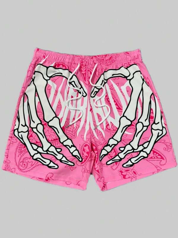 Shorts masculinos com estampa havaiana e cordão na cintura, ideal para praia, piscina e férias